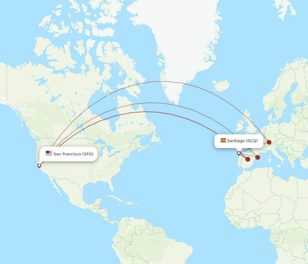 SCQ-SFO flight routes