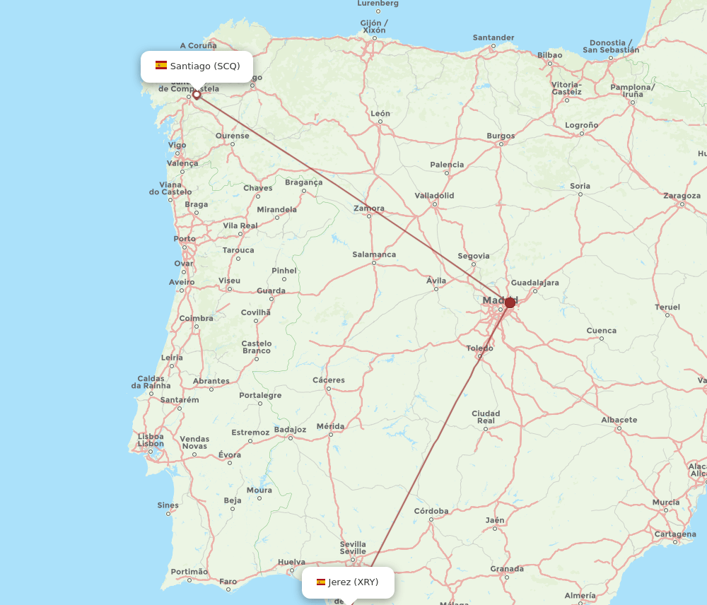 SCQ to XRY flights and routes map