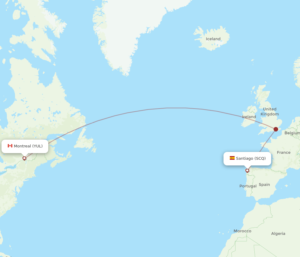YUL to SCQ flights and routes map