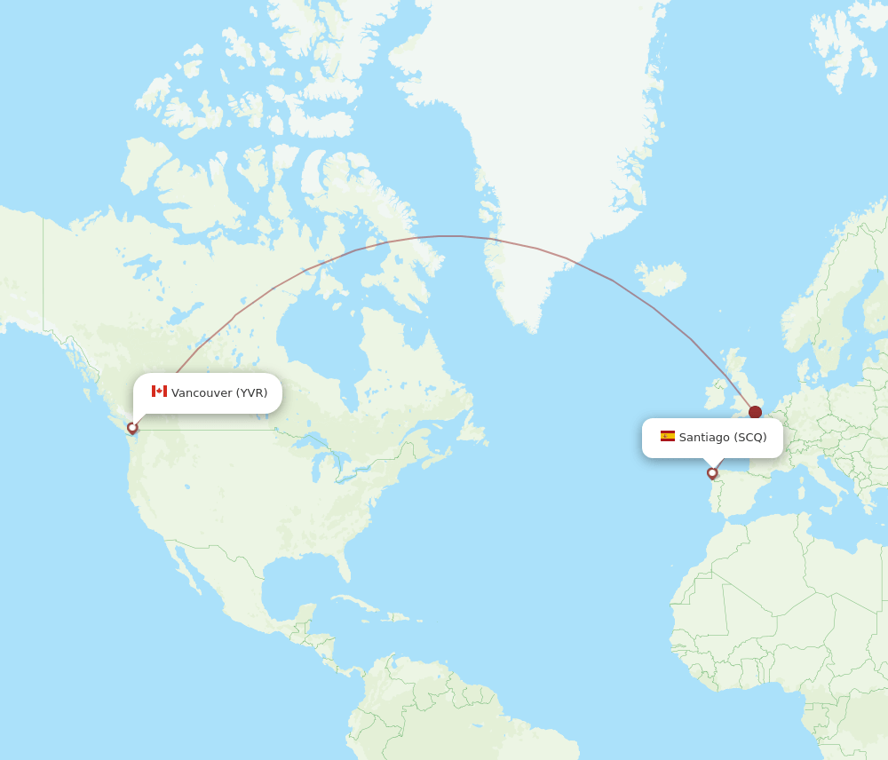 Vancouver - Santiago De Compostela route map and flight paths