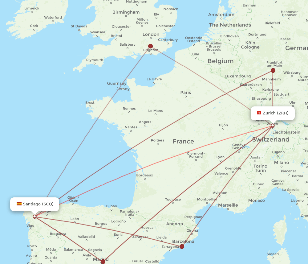 SCQ-ZRH flight routes
