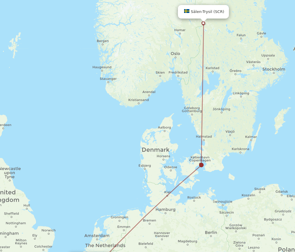 SCR-BRU flight routes