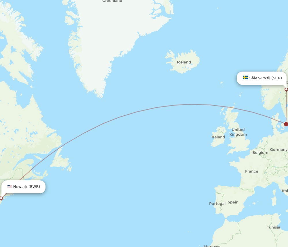 SCR-EWR flight routes