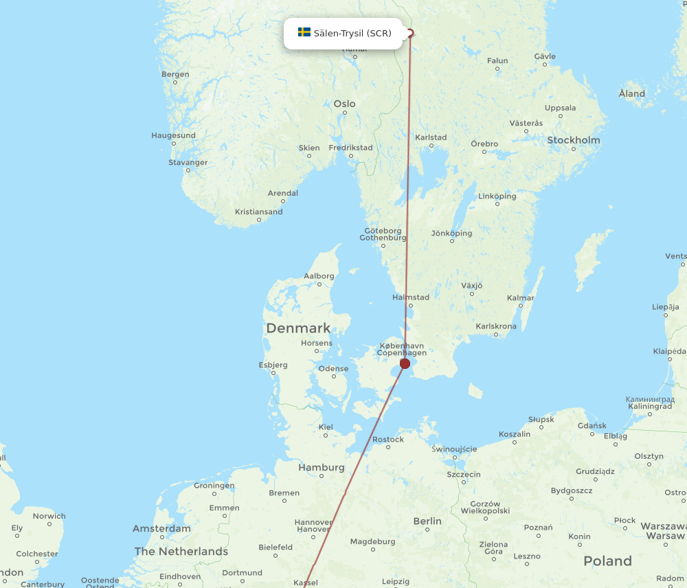 SCR-FRA flight routes