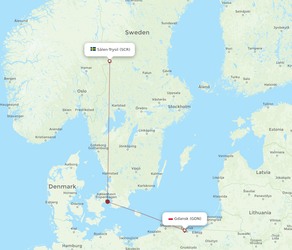 Gdansk - Salen route map and flight paths