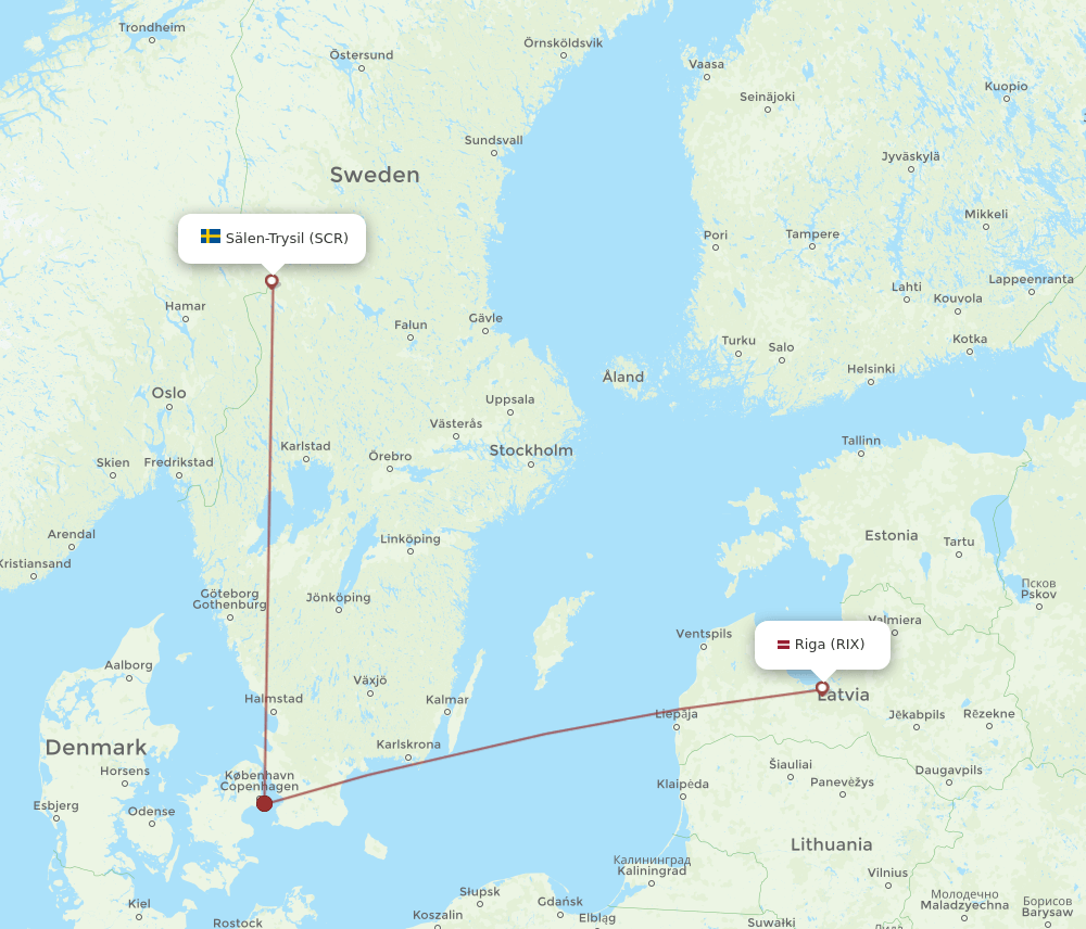 Salen - Riga route map and flight paths