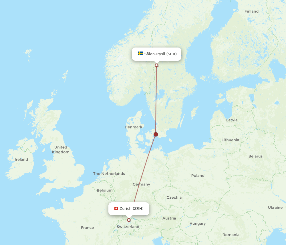 Zurich - Salen route map and flight paths