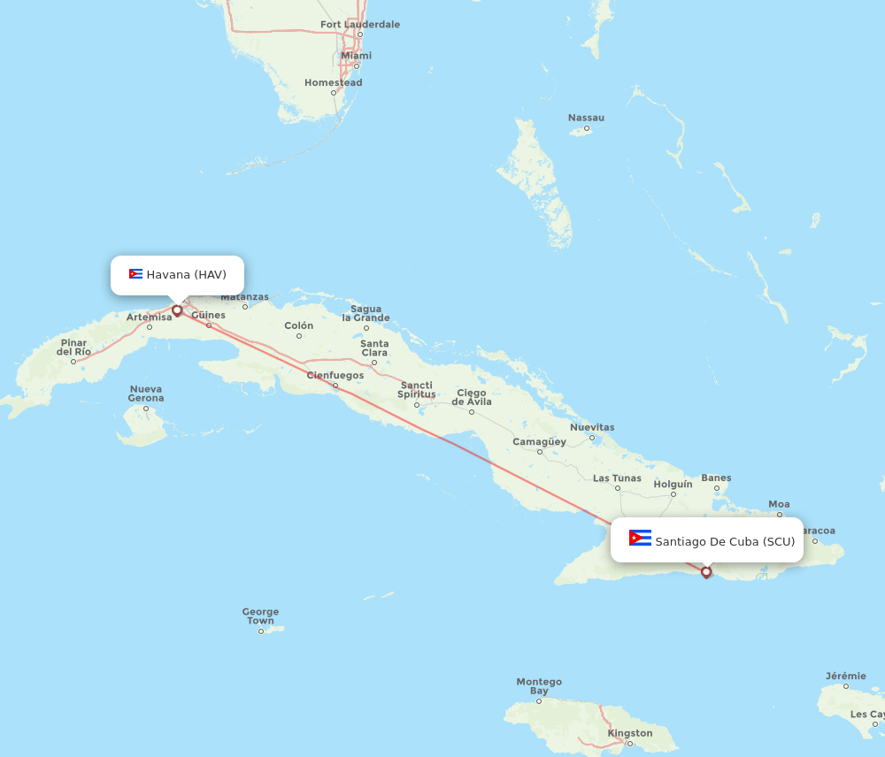 Santiago - Havana route map and flight paths
