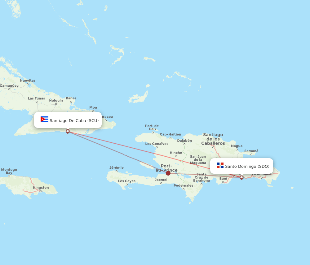 Santiago - Santo Domingo route map and flight paths