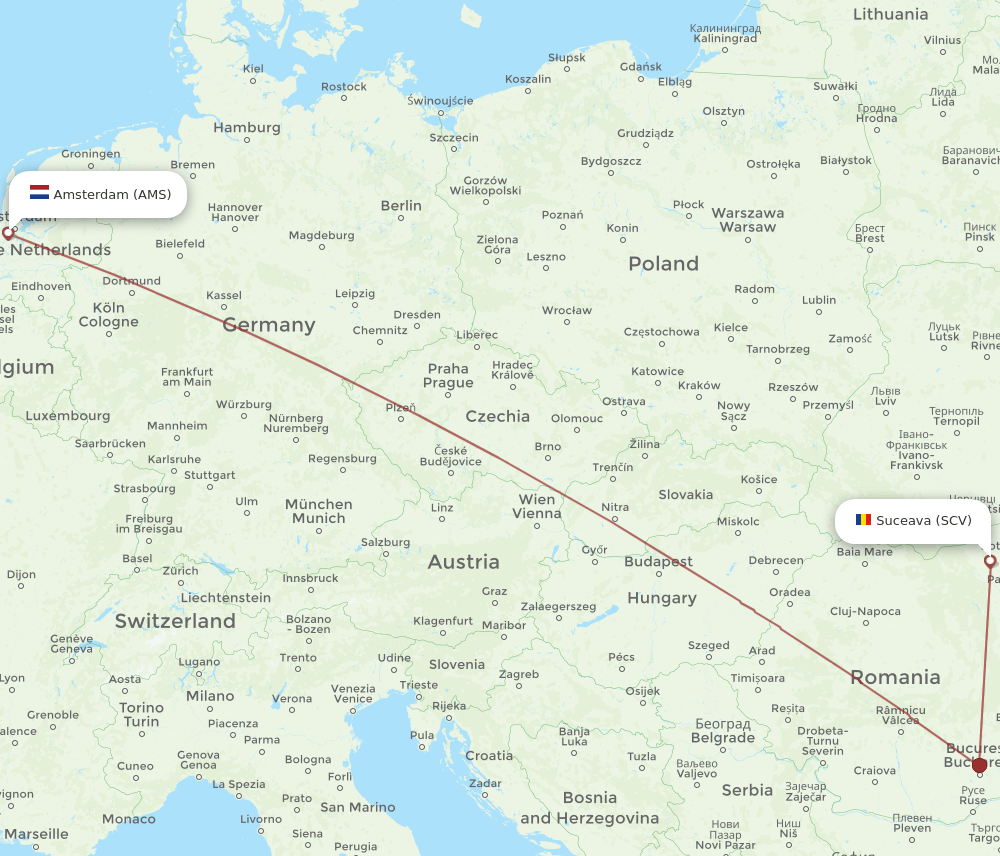 SCV-AMS flight routes
