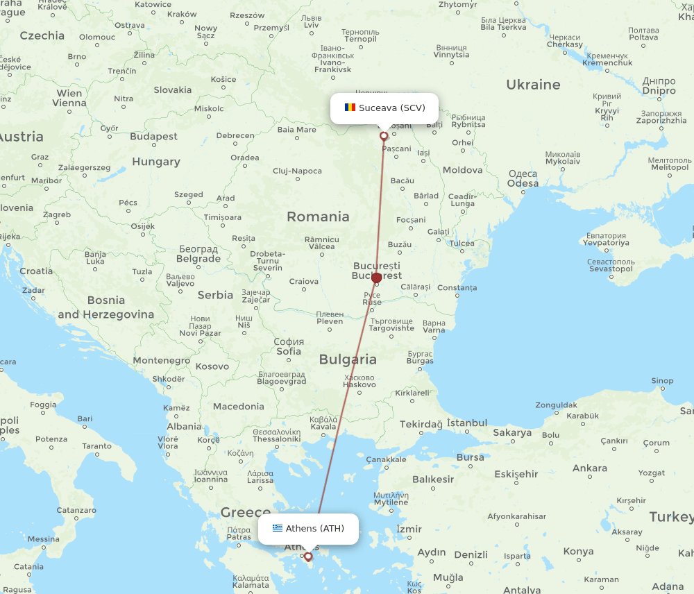 SCV to ATH flights and routes map