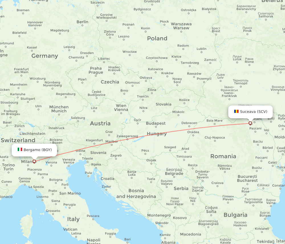 SCV to BGY flights and routes map