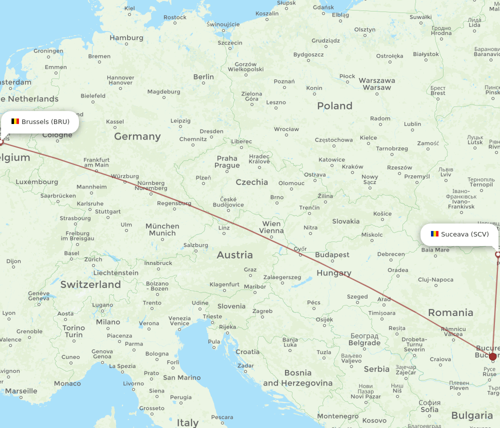 SCV-BRU flight routes