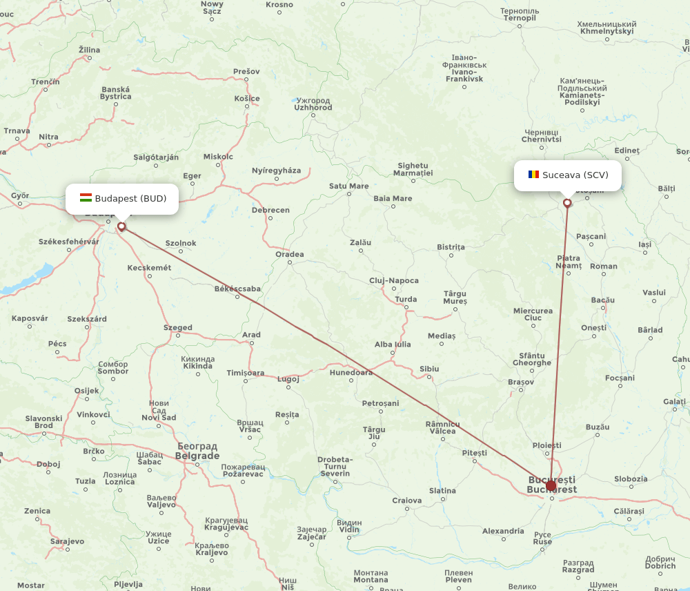 SCV-BUD flight routes
