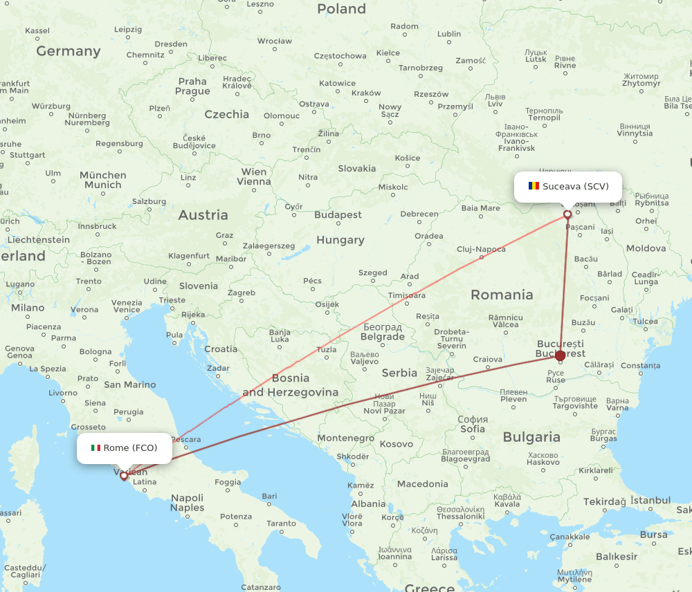 Suceava - Rome route map and flight paths
