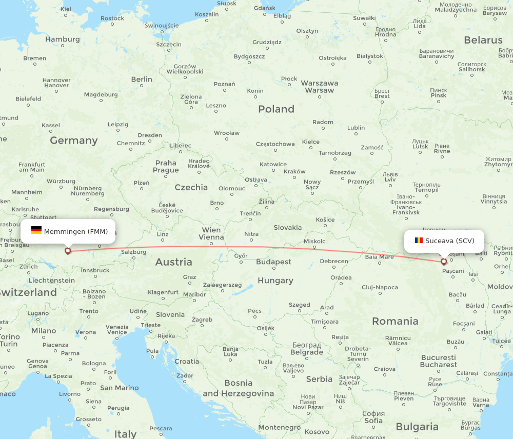 Suceava - Memmingen route map and flight paths