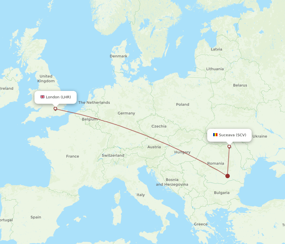 SCV to LHR flights and routes map