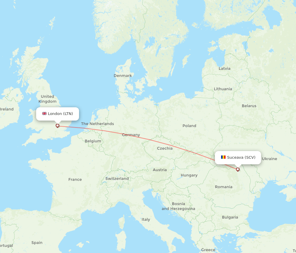 Suceava - London route map and flight paths