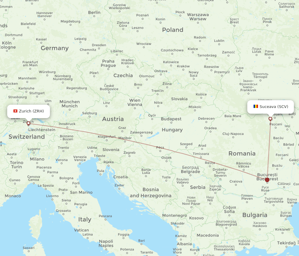 SCV-ZRH flight routes