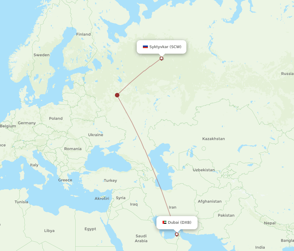 SCW to DXB flights and routes map