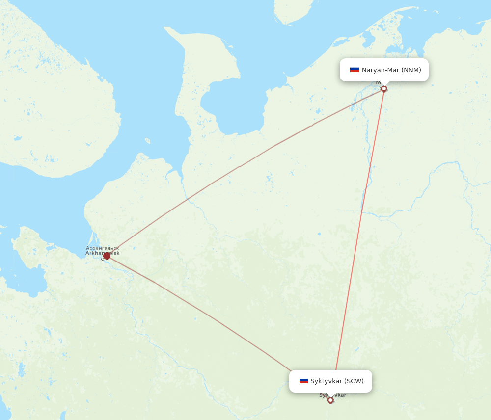 Syktyvkar - Naryan-Mar route map and flight paths