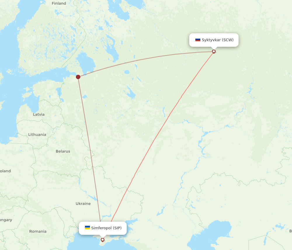 SCW to SIP flights and routes map