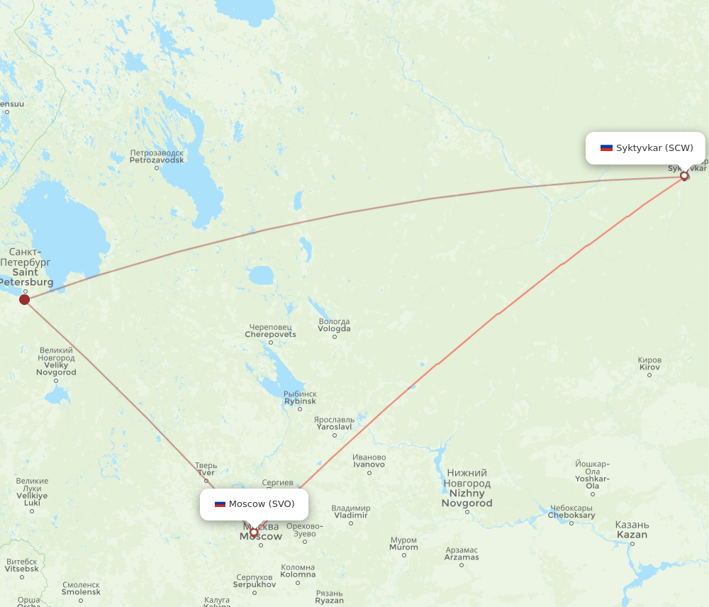 SCW-SVO flight routes