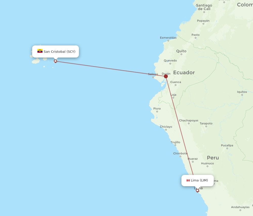 Lima - San Cristobal route map and flight paths
