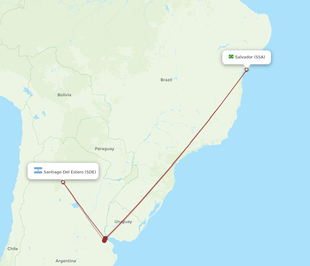 Salvador - Santiago Del Estero route map and flight paths