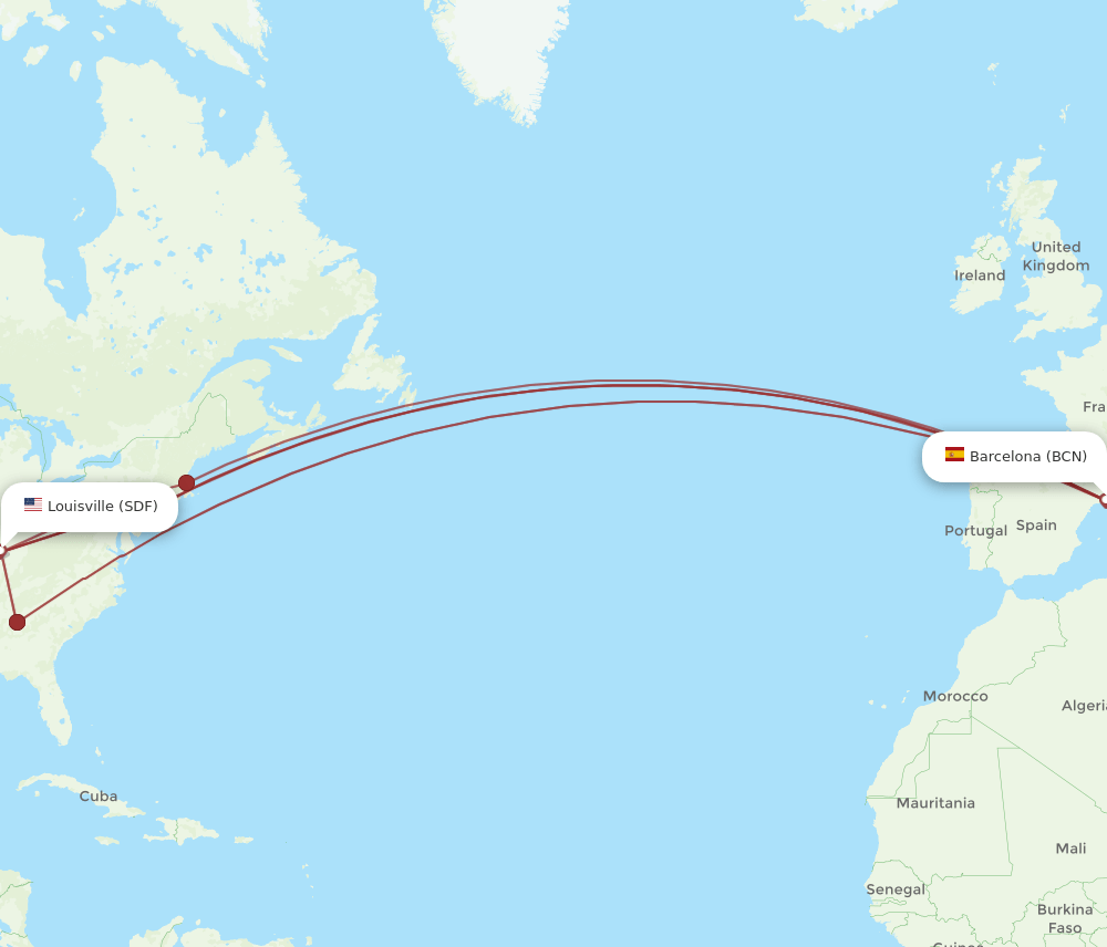 SDF-BCN flight routes
