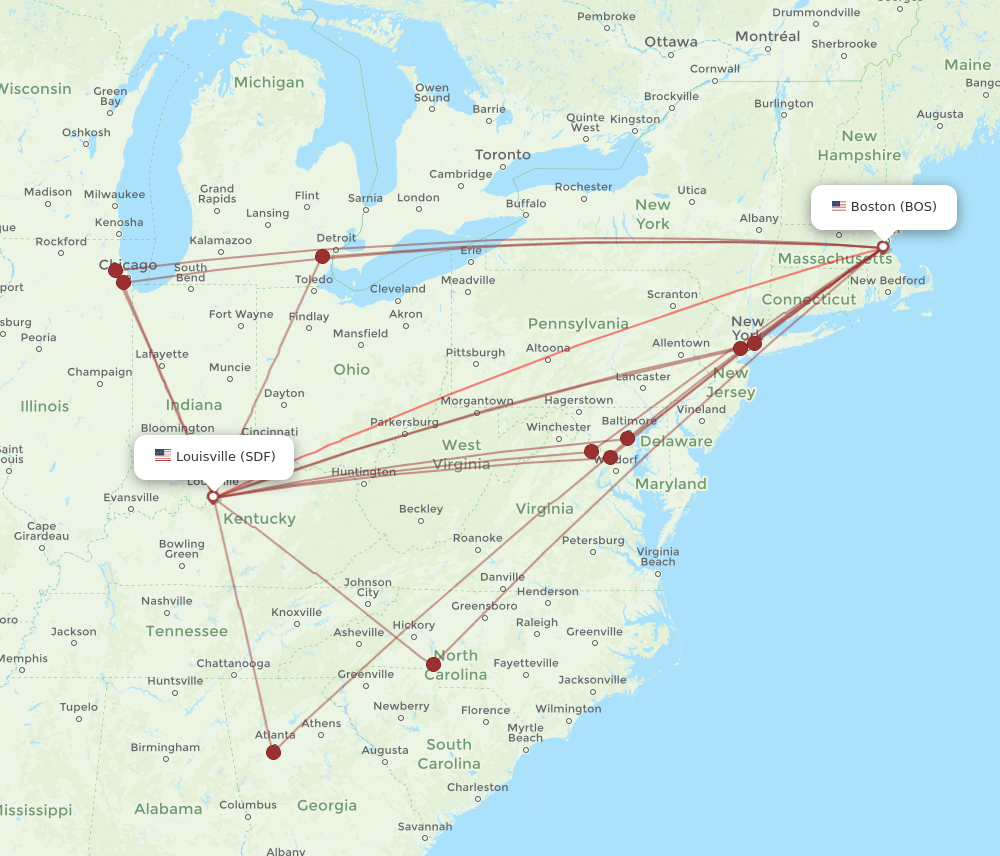 SDF-BOS flight routes