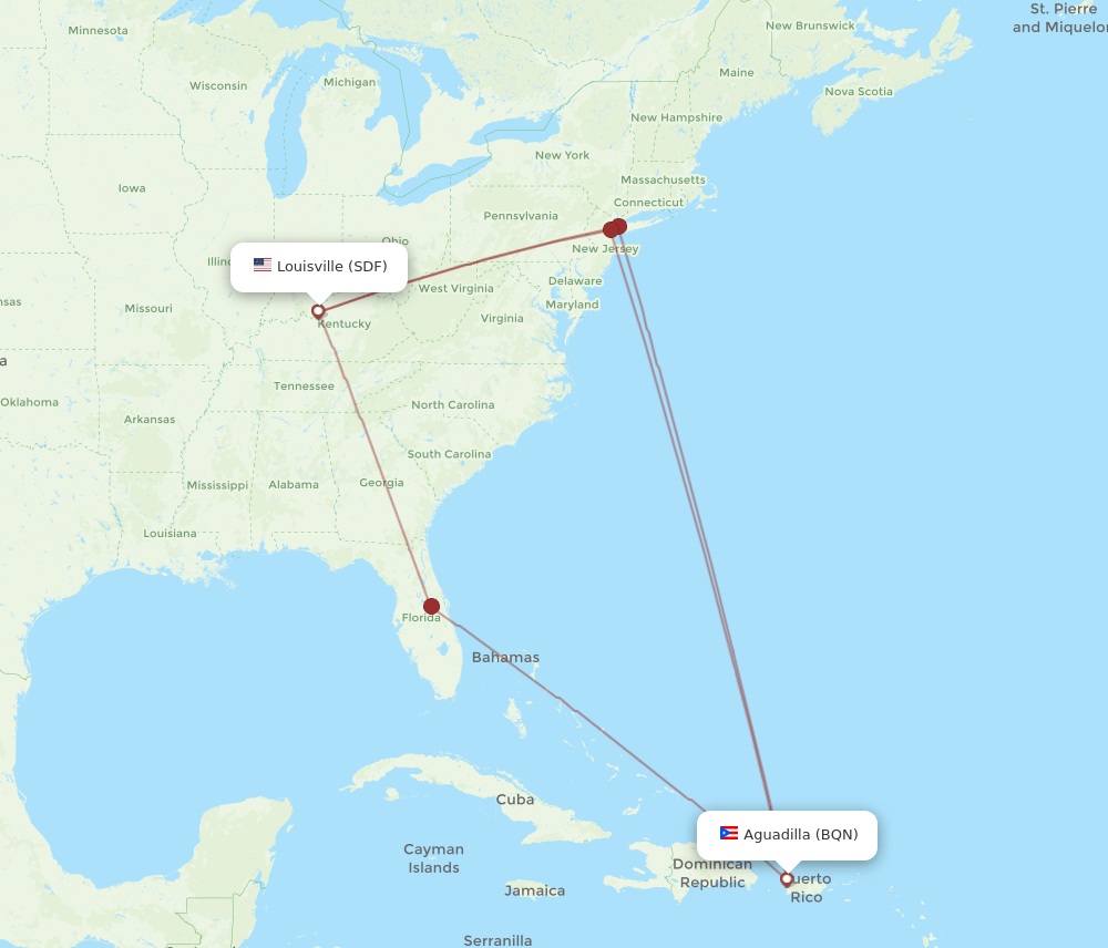 SDF-BQN flight routes
