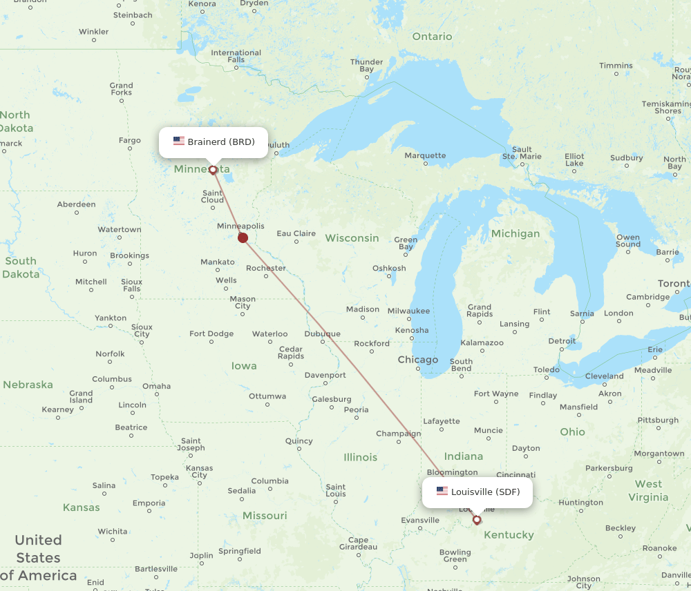 SDF-BRD flight routes