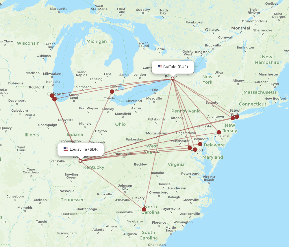 SDF-BUF flight routes
