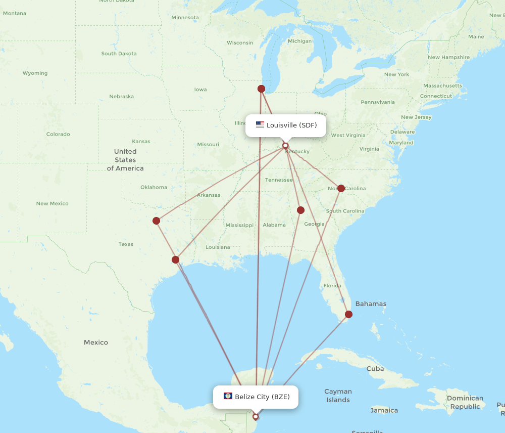 SDF-BZE flight routes