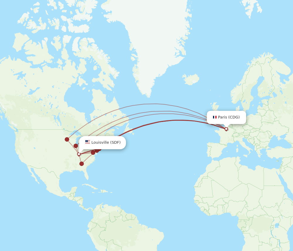 SDF-CDG flight routes