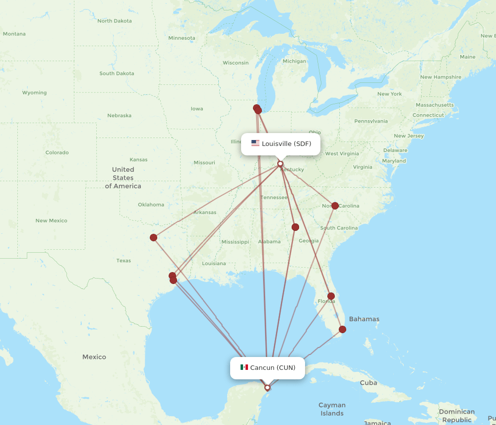 SDF-CUN flight routes
