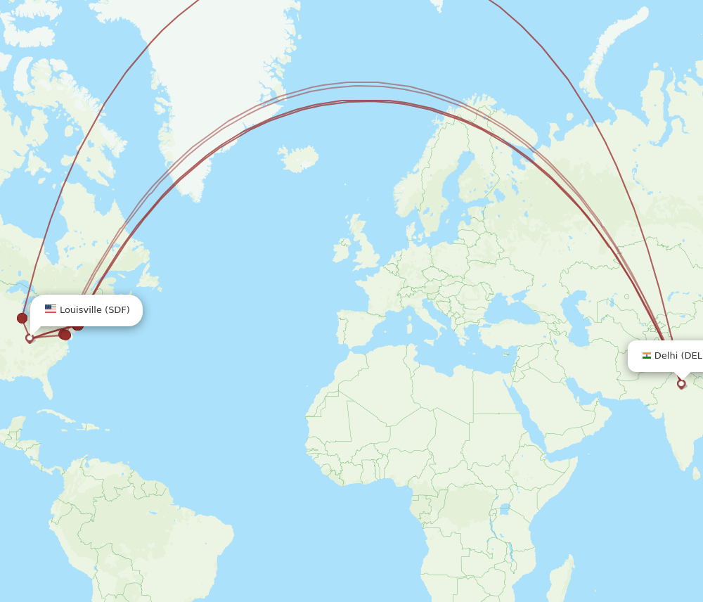 SDF-DEL flight routes