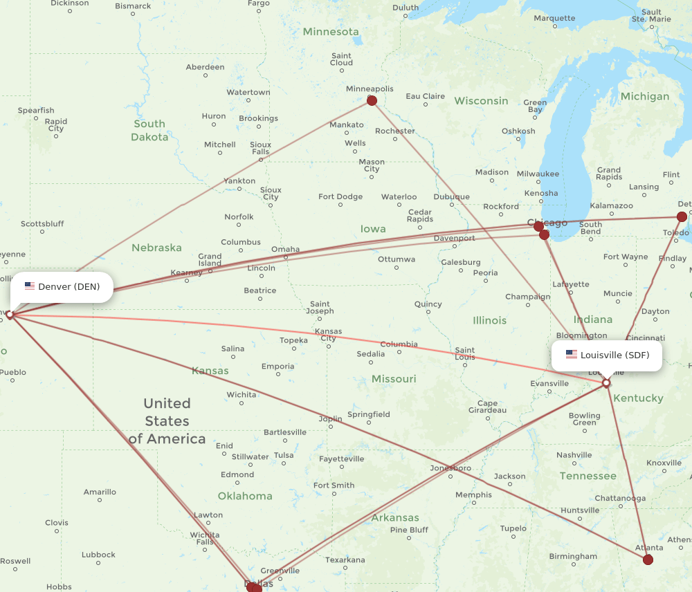 SDF-DEN flight routes