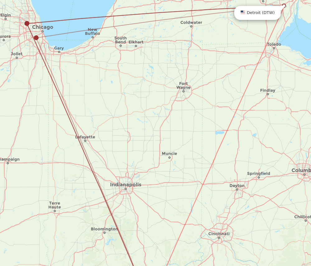 SDF-DTW flight routes