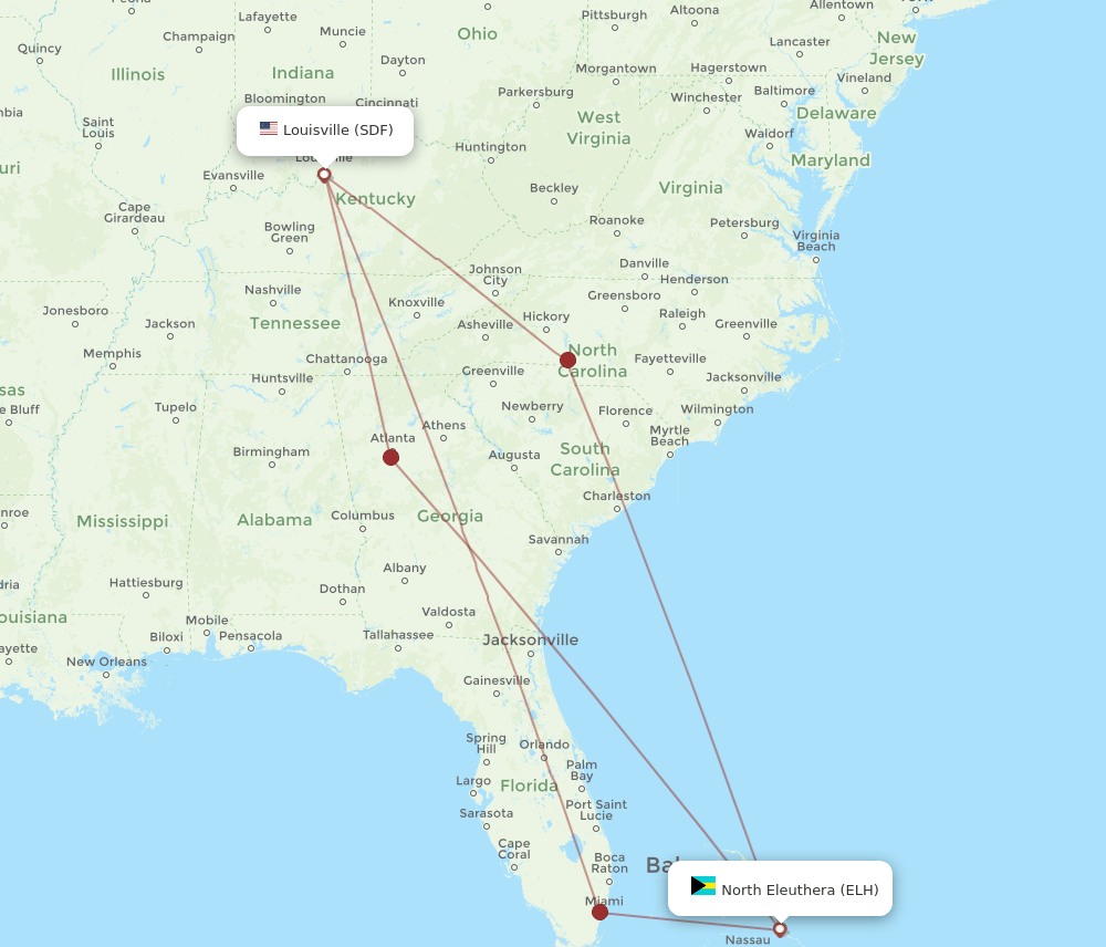 SDF-ELH flight routes