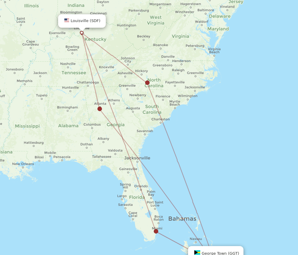 SDF-GGT flight routes