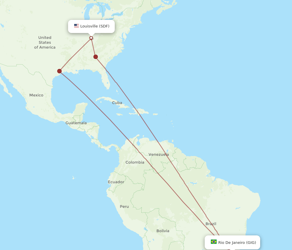 SDF to GIG flights and routes map