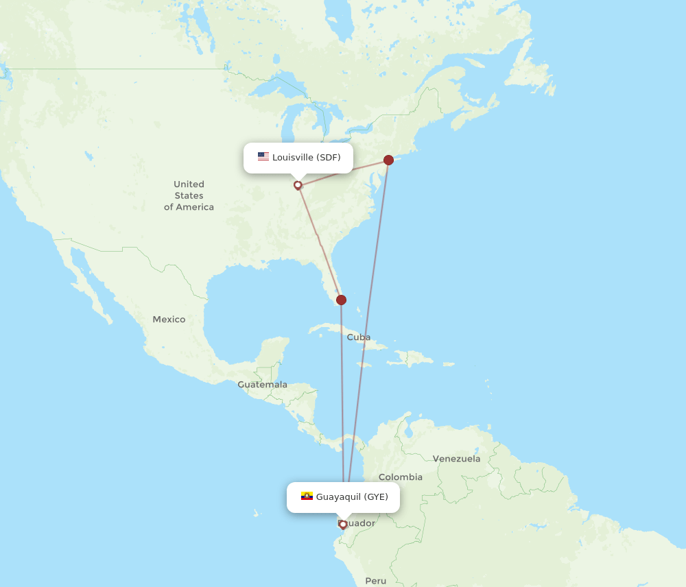 SDF-GYE flight routes