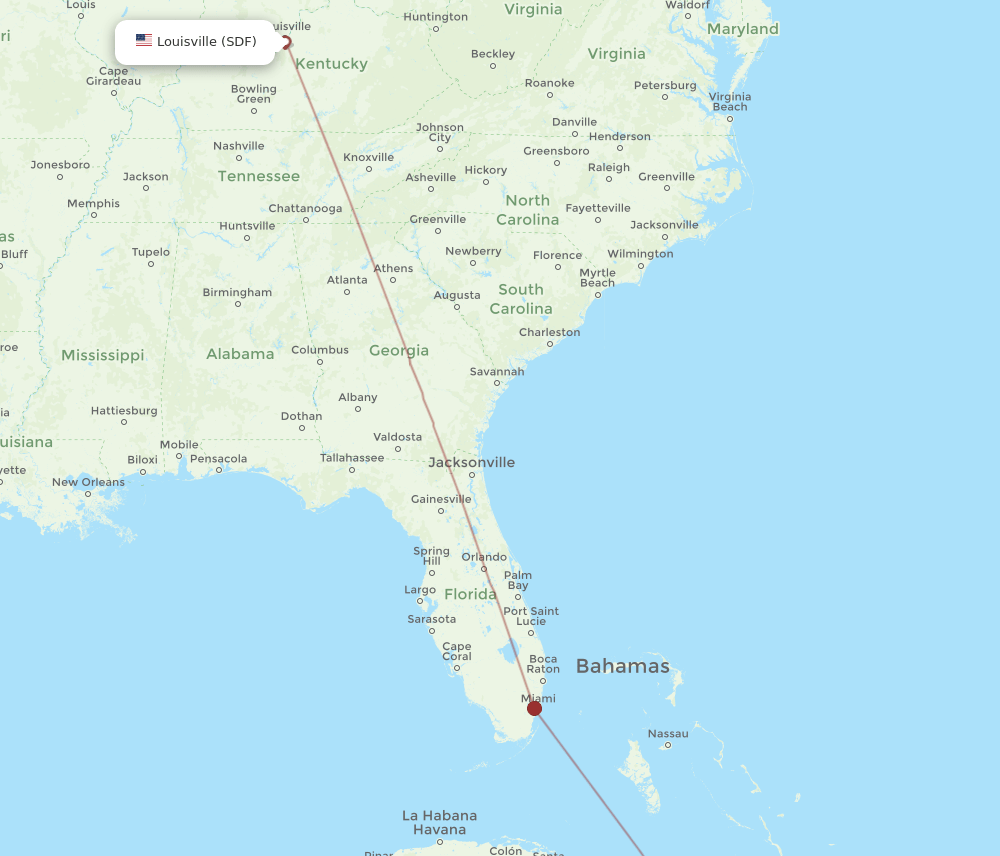 SDF to HOG flights and routes map