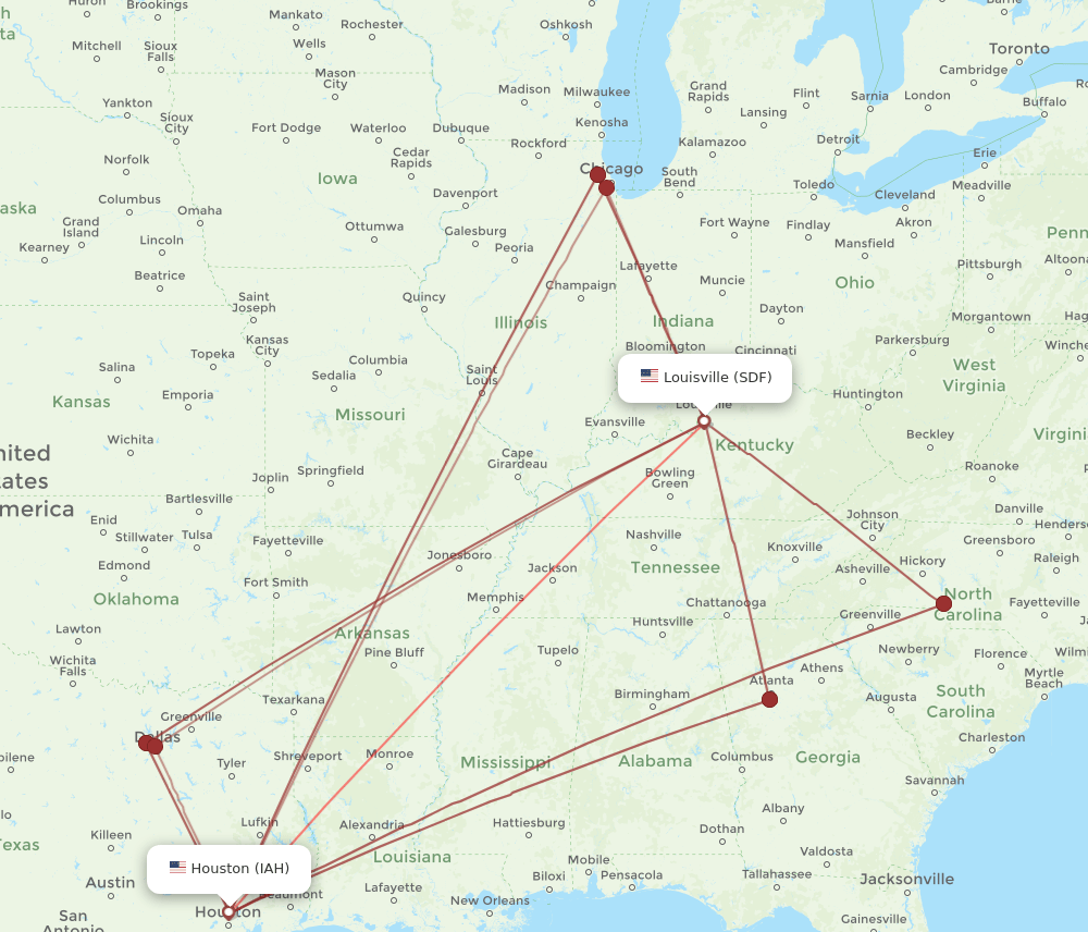 SDF-IAH flight routes