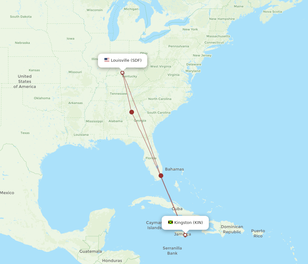 SDF-KIN flight routes
