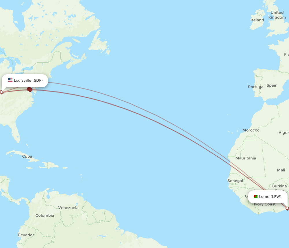 SDF to LFW flights and routes map