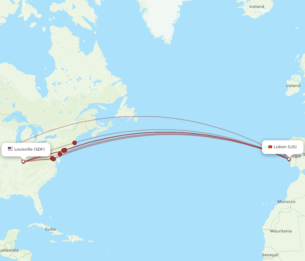 SDF-LIS flight routes