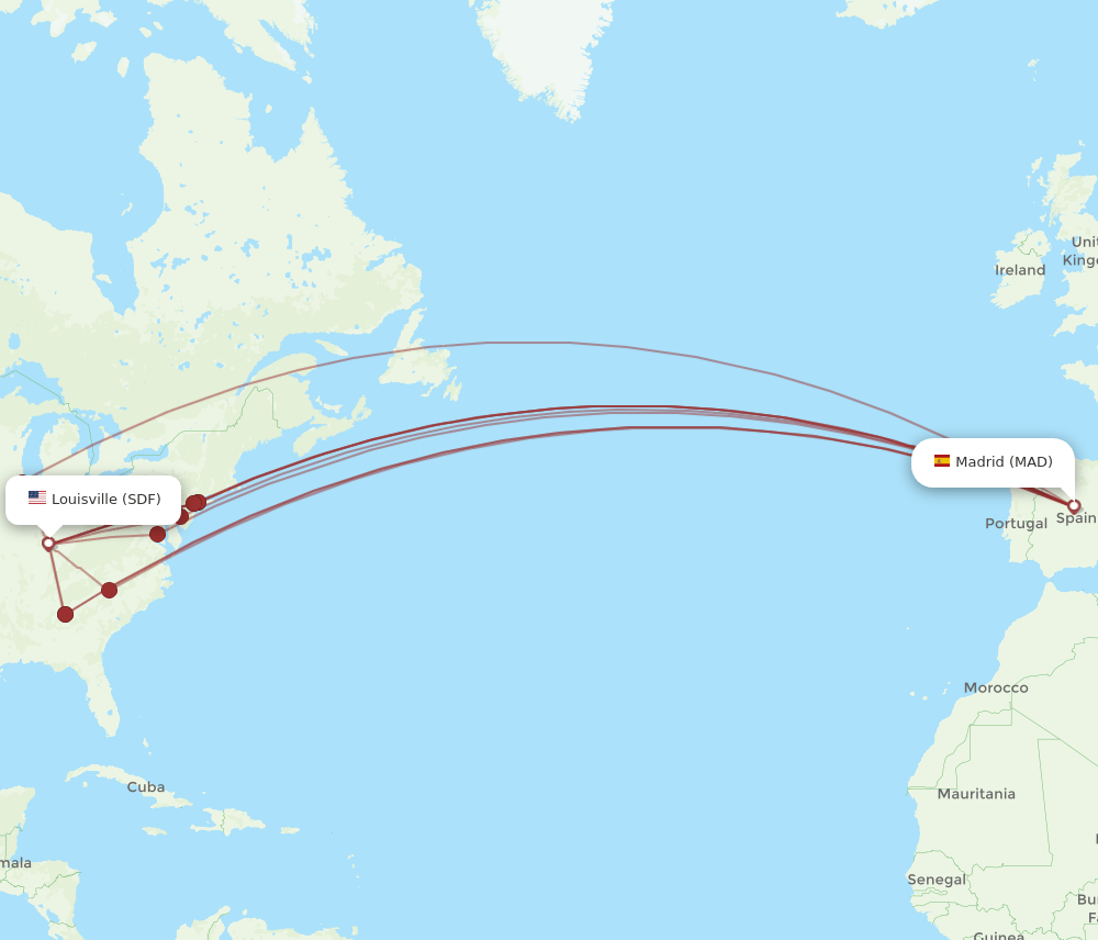 SDF-MAD flight routes